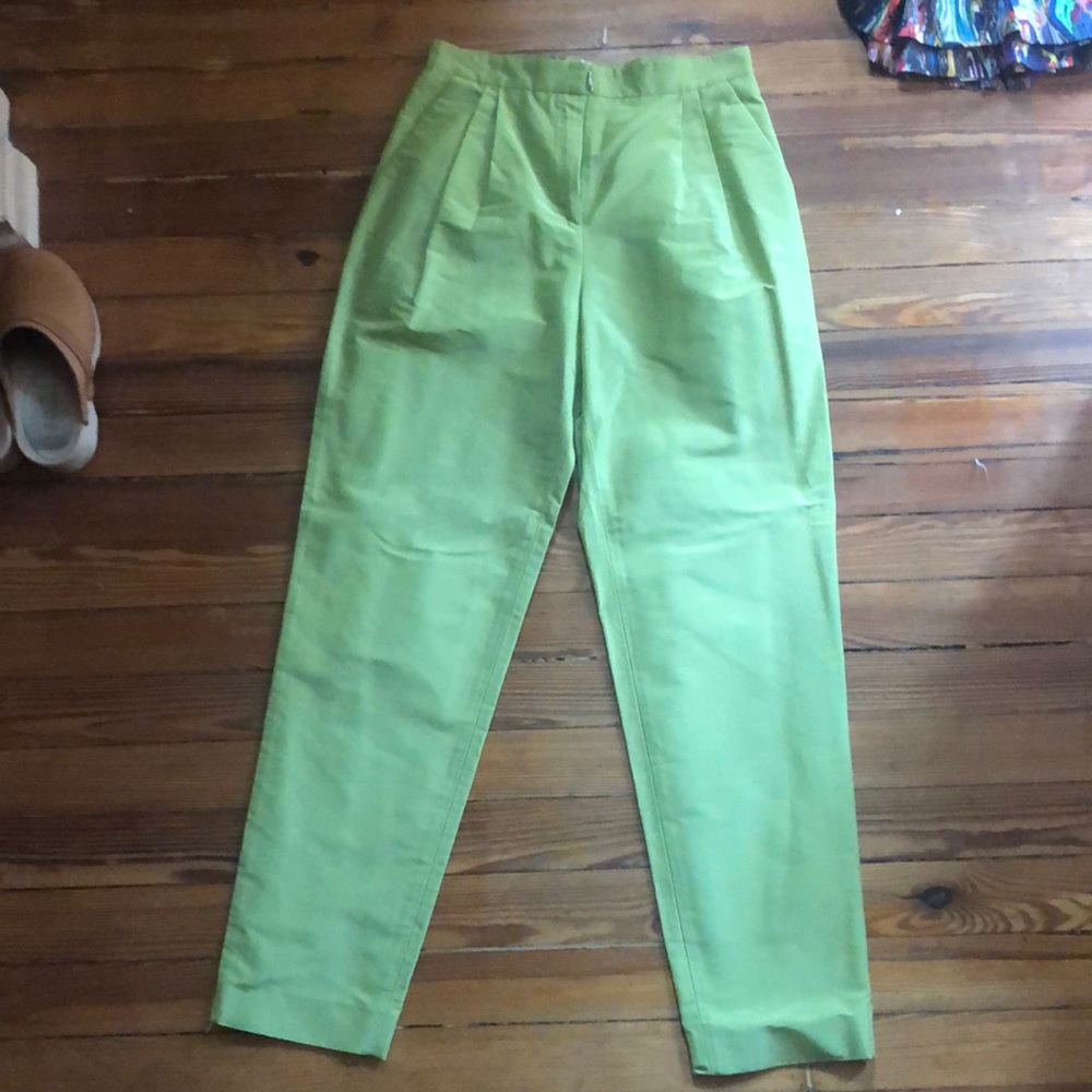 High waisted tapered green cotton/silk pants NWT